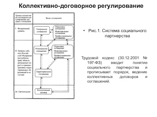 Коллективно-договорное регулирование Рис.1. Система социального партнерства Трудовой кодекс (30.12.2001 № 197-ФЗ)