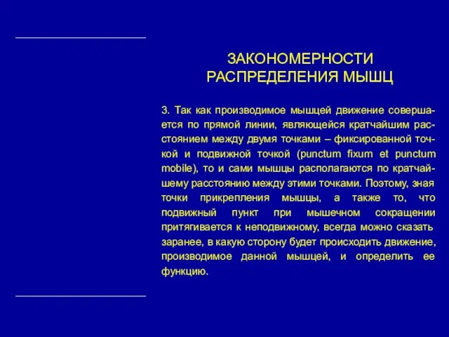 ЗАКОНОМЕРНОСТИ РАСПРЕДЕЛЕНИЯ МЫШЦ 3. Так как производимое мышцей движение соверша-ется по