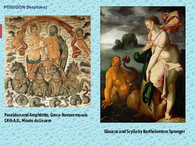 POSEIDON (Neptune) Poseidon and Amphitrite, Greco-Roman mosaic C4th A.D., Musée du