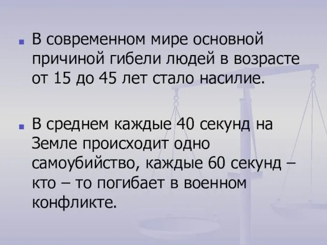 В современном мире основной причиной гибели людей в возрасте от 15