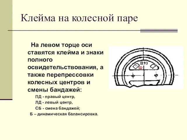 Клейма на колесной паре На левом торце оси ставятся клейма и