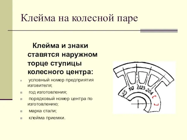 Клейма на колесной паре Клейма и знаки ставятся наружном торце ступицы