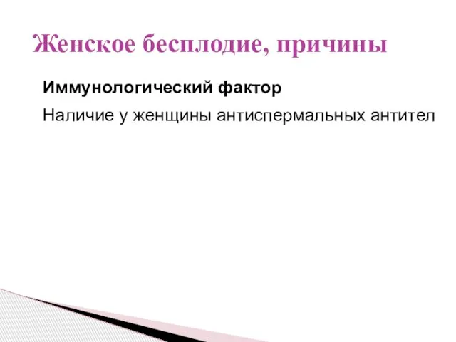 Иммунологический фактор Наличие у женщины антиспермальных антител Женское бесплодие, причины