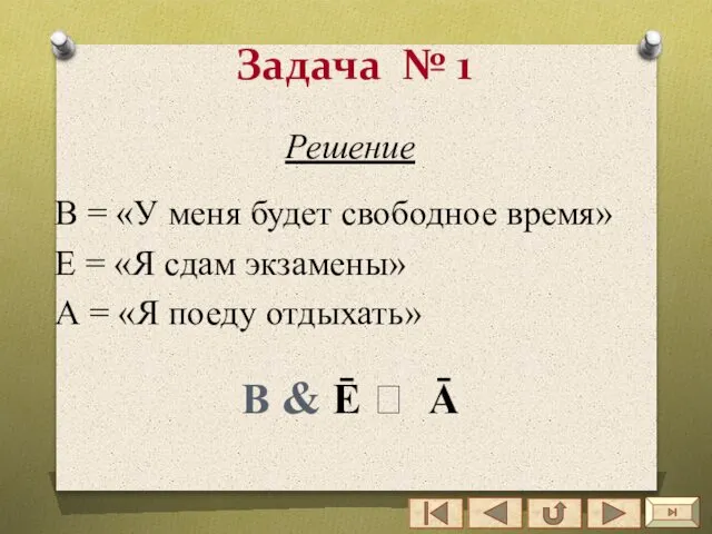 Задача № 1 Решение В = «У меня будет свободное время»