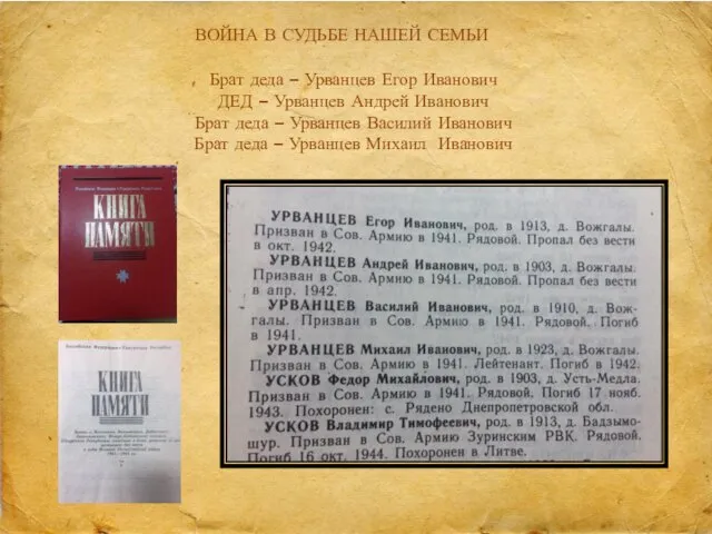 Брат деда – Урванцев Егор Иванович ДЕД – Урванцев Андрей Иванович