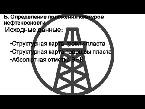 Б. Определение положения контуров нефтеносности Структурная карта кровли пласта Структурная карта