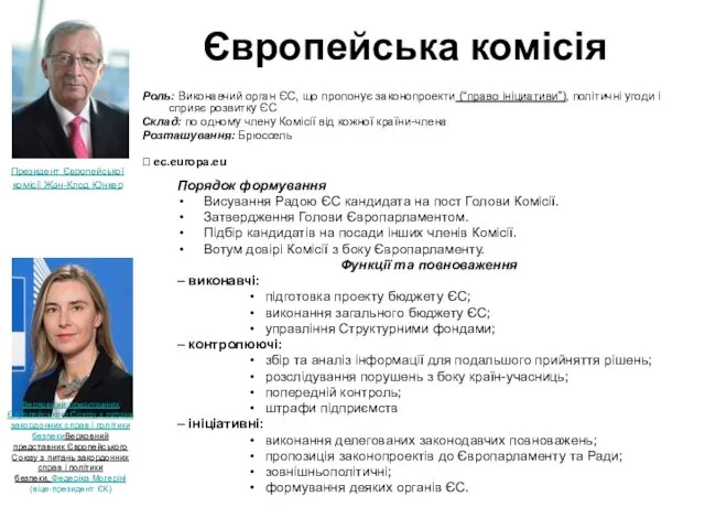 Європейська комісія Порядок формування Висування Радою ЄС кандидата на пост Голови