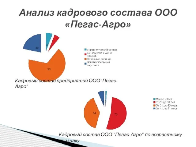 Анализ кадрового состава ООО «Пегас-Агро» Кадровый состав предприятия ООО"Пегас-Агро" Кадровый состав ООО "Пегас-Агро" по возрастному признаку