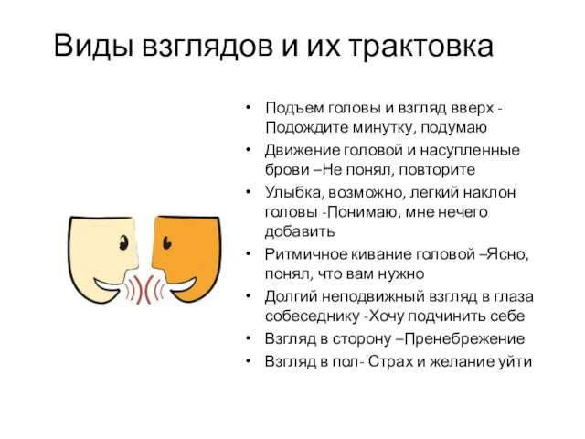 Виды взглядов и их трактовка Подъем головы и взгляд вверх -Подождите