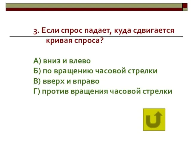 3. Если спрос падает, куда сдвигается кривая спроса? А) вниз и