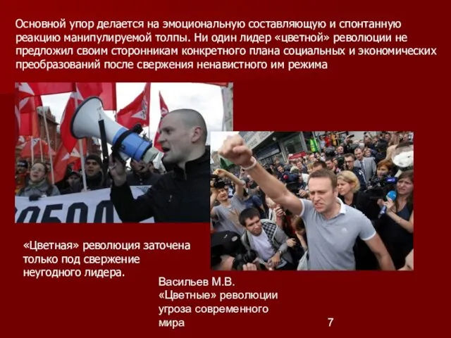 Васильев М.В. «Цветные» революции угроза современного мира Основной упор делается на