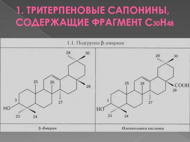 1. ТРИТЕРПЕНОВЫЕ САПОНИНЫ, СОДЕРЖАЩИЕ ФРАГМЕНТ С30Н48