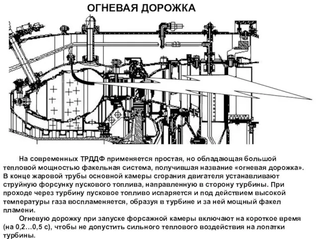 ОГНЕВАЯ ДОРОЖКА На современных ТРДДФ применяется простая, но обладающая большой тепловой