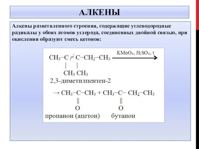 АЛКЕНЫ Алкены разветвленного строения, содержащие углеводородные радикалы у обоих атомов углерода,