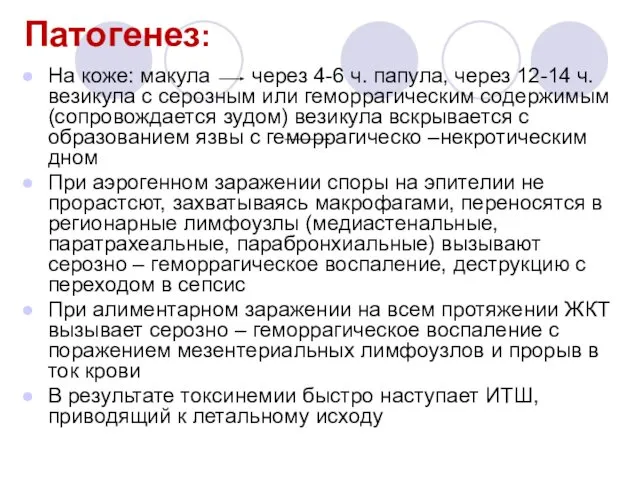 Патогенез: На коже: макула через 4-6 ч. папула, через 12-14 ч.