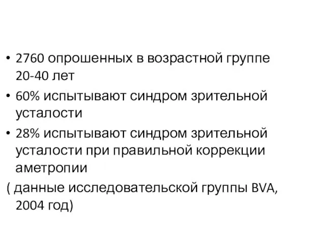 2760 опрошенных в возрастной группе 20-40 лет 60% испытывают синдром зрительной