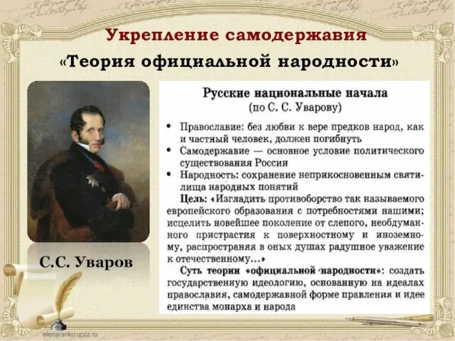 С.С. Уваров «Теория официальной народности» Укрепление самодержавия