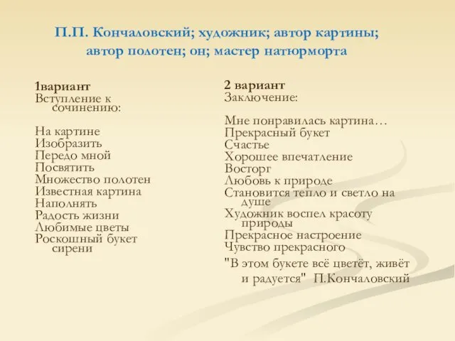 1вариант Вступление к сочинению: На картине Изобразить Передо мной Посвятить Множество