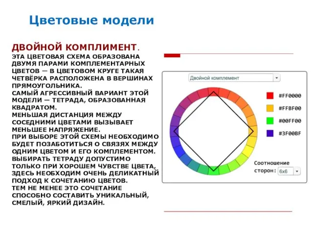 ДВОЙНОЙ КОМПЛИМЕНТ. ЭТА ЦВЕТОВАЯ СХЕМА ОБРАЗОВАНА ДВУМЯ ПАРАМИ КОМПЛЕМЕНТАРНЫХ ЦВЕТОВ —