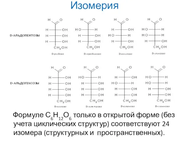 Изомерия Формуле С6Н12О6 только в открытой форме (без учета циклических структур)