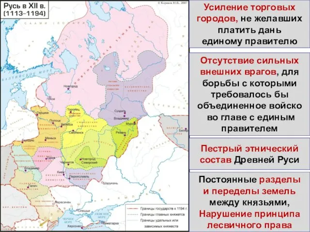 Усиление торговых городов, не желавших платить дань единому правителю Отсутствие сильных