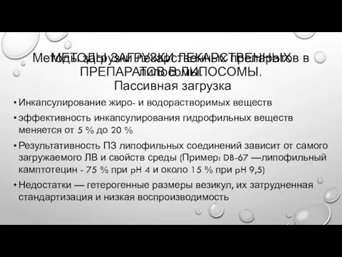 МЕТОДЫ ЗАГРУЗКИ ЛЕКАРСТВЕННЫХ ПРЕПАРАТОВ В ЛИПОСОМЫ. Методы загрузки лекарственных препаратов в