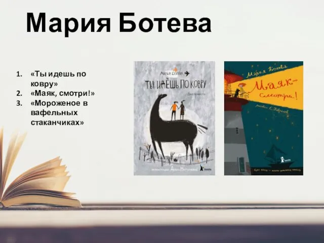 Мария Ботева «Ты идешь по ковру» «Маяк, смотри!» «Мороженое в вафельных стаканчиках»