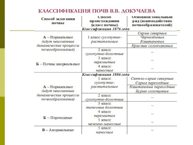 КЛАССИФИКАЦИЯ ПОЧВ В.В. ДОКУЧАЕВА