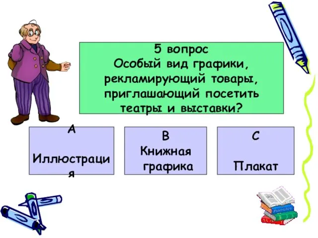 5 вопрос Особый вид графики, рекламирующий товары, приглашающий посетить театры и