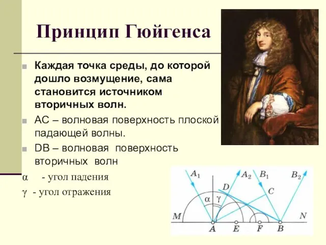 Принцип Гюйгенса Каждая точка среды, до которой дошло возмущение, сама становится