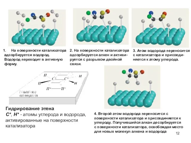 Гидрирование этена С*, H* - атомы углерода и водорода, активированные на