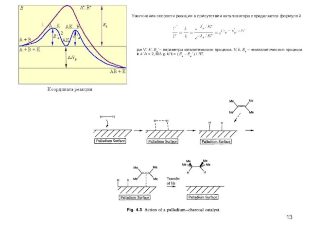 Увеличение скорости реакции в присутствии катализатора определяется формулой где V’, k’,