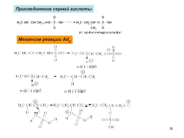 Присоединение серной кислоты Механизм реакции AdE