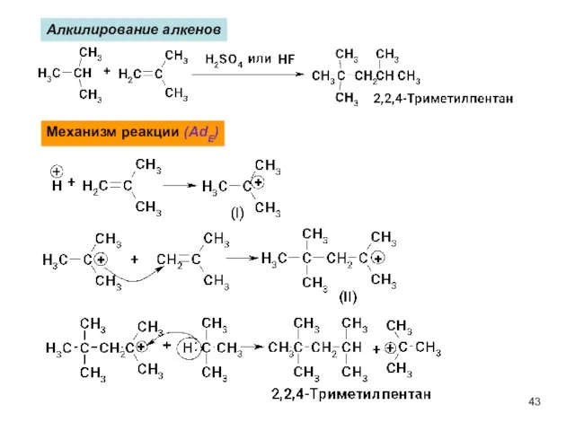 Алкилирование алкенов Механизм реакции (AdE)