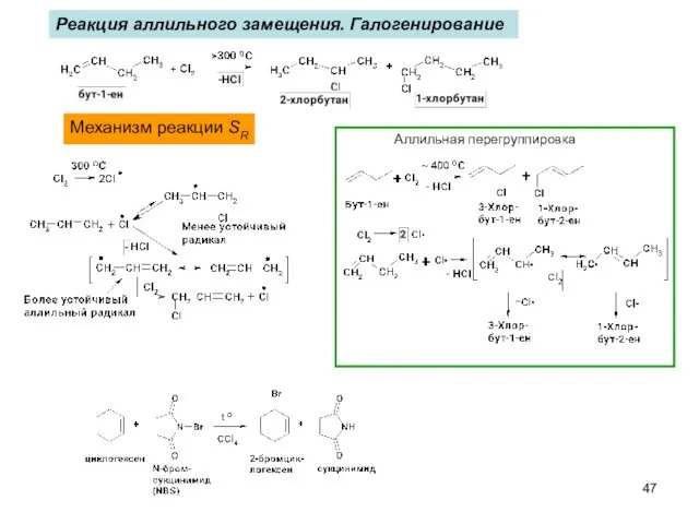 Механизм реакции SR Реакция аллильного замещения. Галогенирование Аллильная перегруппировка