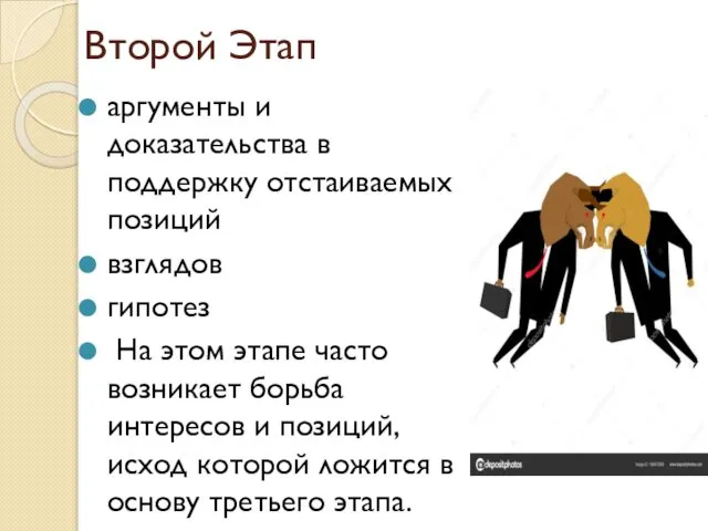 Второй Этап аргументы и доказательства в поддержку отстаиваемых позиций взглядов гипотез