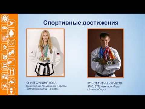 Спортивные достижения ЮЛИЯ СРЕДНЯКОВА Трехкратная Чемпионка Европы, Чемпионка мира Г. Пермь