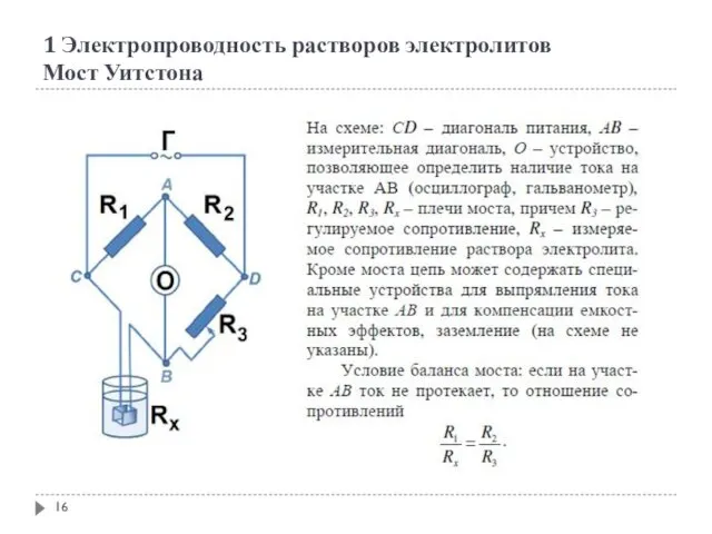 1 Электропроводность растворов электролитов Мост Уитстона