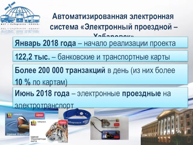 Автоматизированная электронная система «Электронный проездной – Хабаровск» Январь 2018 года –