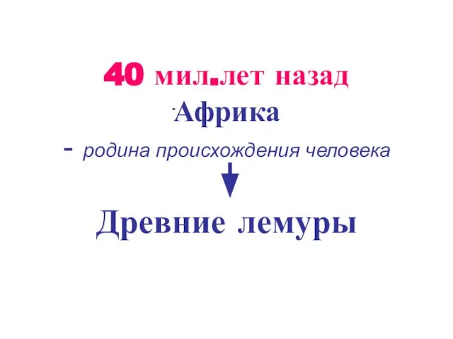 40 мил.лет назад Африка - родина происхождения человека Древние лемуры