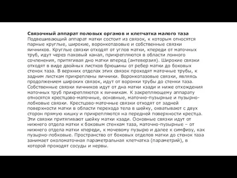 Связочный аппарат половых органов и клетчатка малого таза Подвешивающий аппарат матки