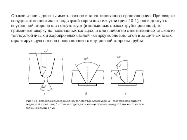 Стыковые швы должны иметь полное и гарантированное проплавление. При сварке сосудов