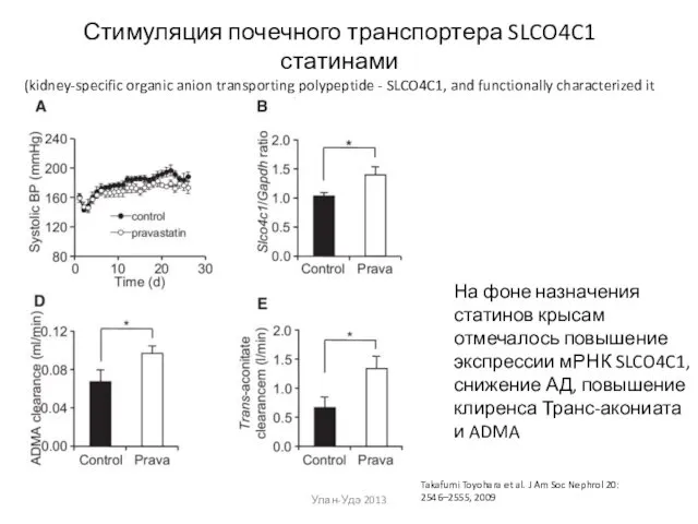 Стимуляция почечного транспортера SLCO4C1 статинами (kidney-specific organic anion transporting polypeptide -