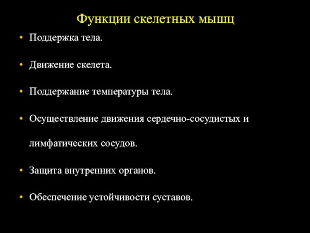 Типы мышечных волокон Функции скелетных мышц Поддержка тела. Движение скелета. Поддержание