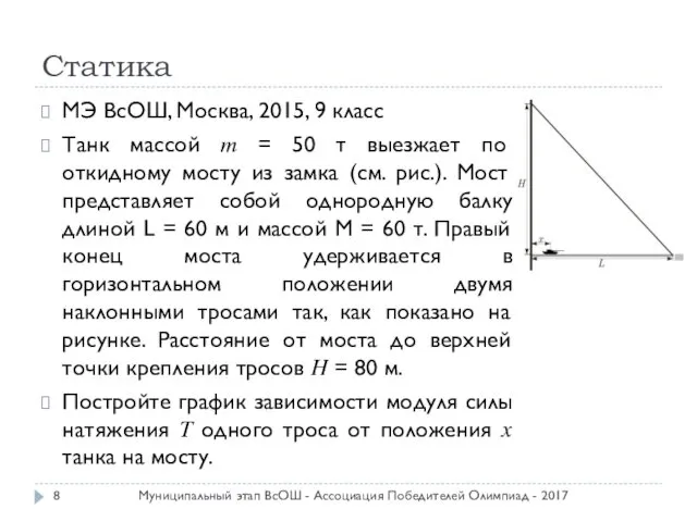 Статика МЭ ВсОШ, Москва, 2015, 9 класс Танк массой ? =