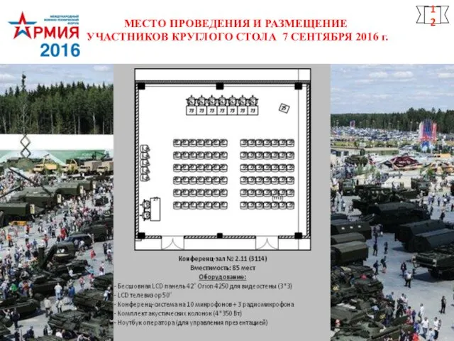 МЕСТО ПРОВЕДЕНИЯ И РАЗМЕЩЕНИЕ УЧАСТНИКОВ КРУГЛОГО СТОЛА 7 СЕНТЯБРЯ 2016 г. 12