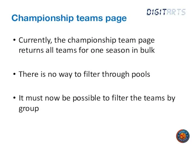 Championship teams page Currently, the championship team page returns all teams