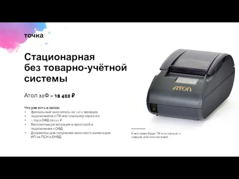 Атол 30Ф = 15 400 ₽ Что уже есть в кассе: