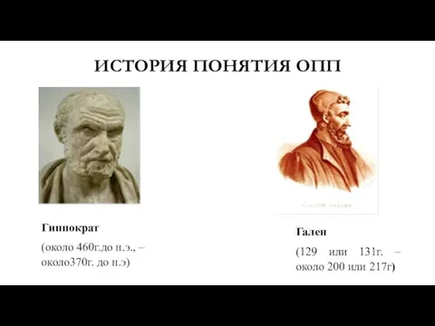 ИСТОРИЯ ПОНЯТИЯ ОПП Гиппократ (около 460г.до н.э., – около370г. до н.э)