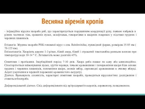 Весняна віремія кропів - інфекційна вірусна хвороба риб, що характеризується порушенням